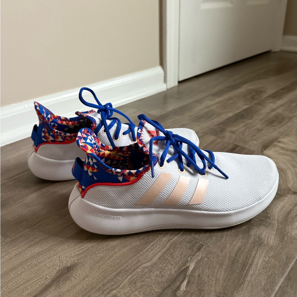 Adidas Cloudfoam White and Blue Athletic Shoes
